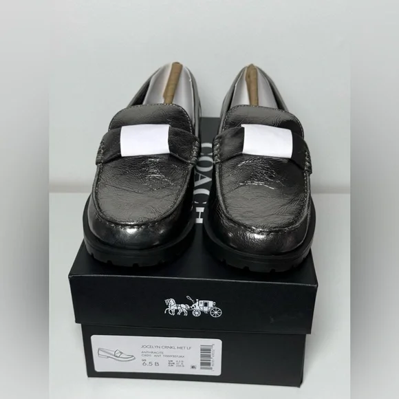 Coach NIB Metallic Silver Anthracite Jocelyn Crinkle Loafers - Picture 5 of 14